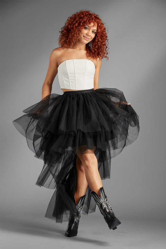 Take your look to the next level with the Berlyn black ruffle tulle skirt. The ultimate in trend and style, this skirt is as fun as it is sexy, and it will give your look an edge that is sure to turn heads - Avah Couture